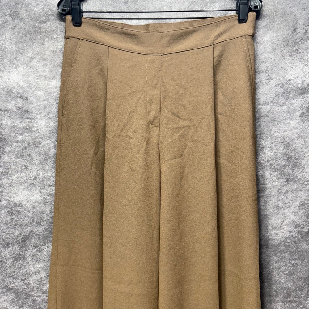Spanx Carefree Crepe Pleated Wide Leg Trouser Pants Womens L Cedar Tan Brown - Picture 2 of 16